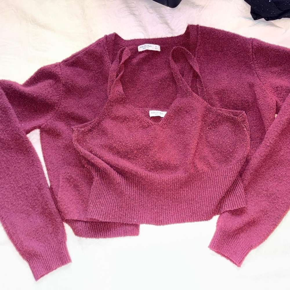 Arizona Jean Company V-Neck Sweater Set in Burgundy